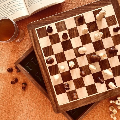 Drawer Chess Set, 12"Wooden Board with Storage Profession Travel Size boardgame - Picture 3 of 17