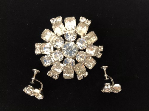 Orecchini Vintage Strass Trasparenti Starburst Spilla Fondello a Vite Argento Fiore Gioielli - Foto 2 di 8