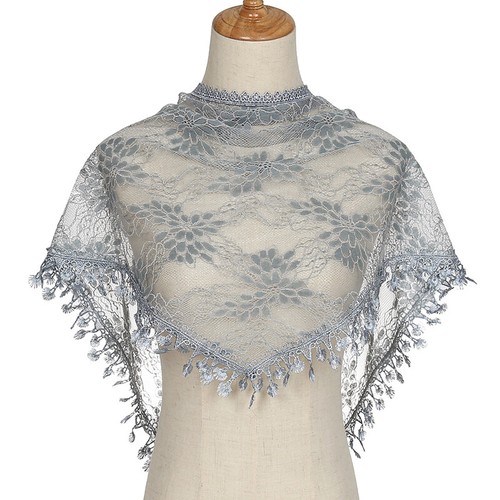 Womens Lace Floral Triangle Scarf Sheer Tassel Shawl Scarves Elegant Head Wrap я - Picture 25 of 55