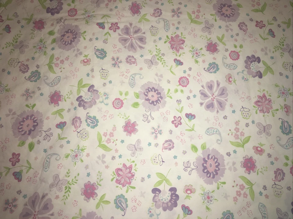 Pottery Barn Kids Garden Party Purple Twin Flat Sheet Paisley Floral Pink Green - Image 2 of 4