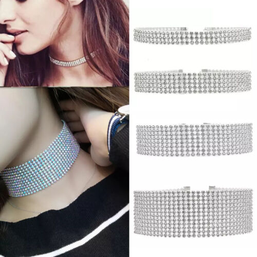 Kristall-Choker-Halskette Modische Frau Und Mädchen Diamant-Schmuck Strass < - Bild 3 von 36