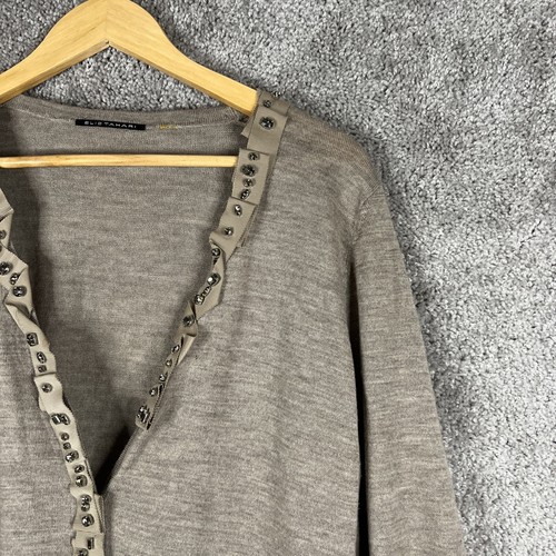 Elie Tahari Sweater Womens XL Brown Cardigan Rhinestones Snap Button V-Neck - Picture 6 of 12