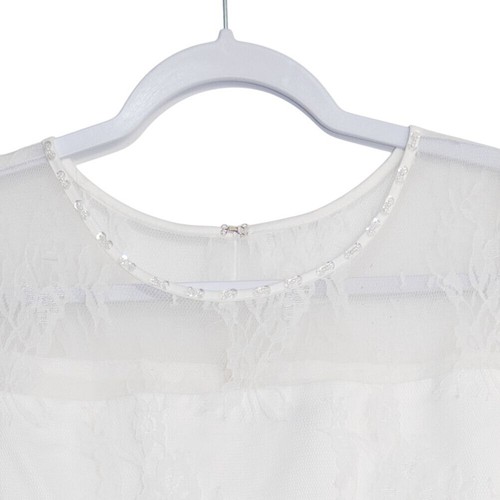 Girls White Lace & Tulle Long Sleeve Dress W/ Pearl Accents & Satin Bow Size 16 - Picture 2 of 8