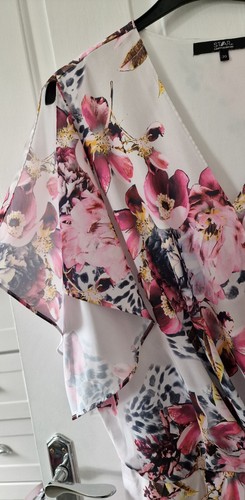 STAR by JULIEN MACDONALD pink floral satin wrap blouse, split sleeves, size 20 - Picture 12 of 15