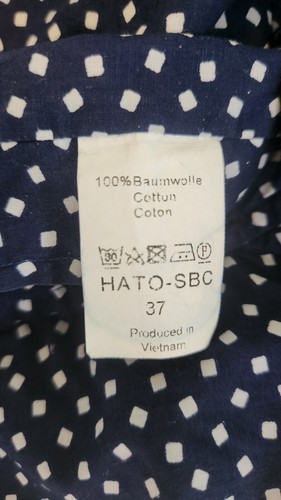 Herringbone Sydney Men's Dress Shirt Size 37 / 14.5 Navy - Picture 7 of 7
