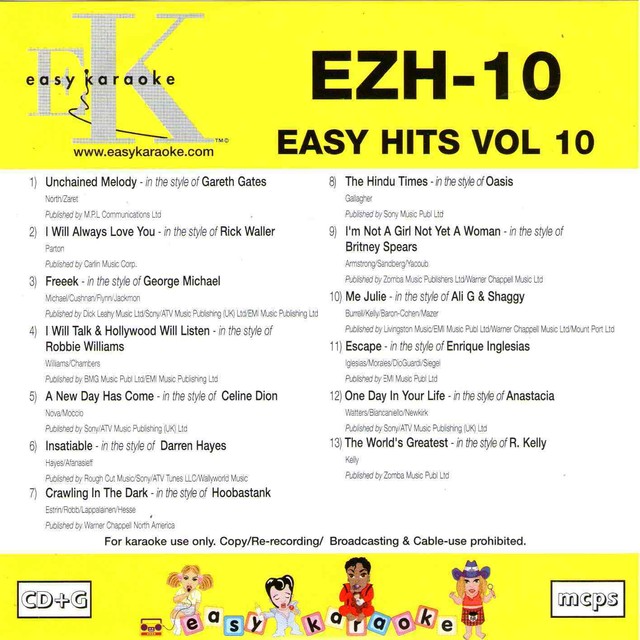 Easy Karaoke Hits Series - EZH-10 Ft Hits By Ali G & Shaggy Oasis CDG Disc Easy Karaoke Hits Series - EZH-10 Ft Hits By Ali G & Shaggy Oasis CDG Disc