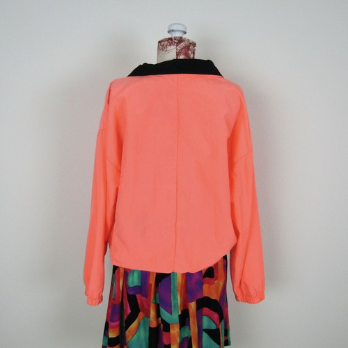 Vtg 80s 90s NEON BLACK WINDBREAKER California Beach Surf Coverup Zip Bright XL ? - Picture 8 of 13