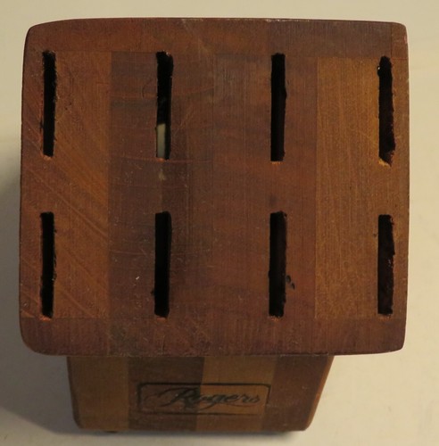 ROGERS Small 5" Tall EMPTY Wooden Knife Block 8 Slot Wood Holder Steak Knives - Picture 8 of 10