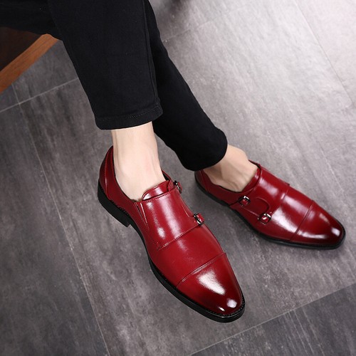 Autumn double buckle men's business monk strap shoes pu leather large size - Foto 1 di 13