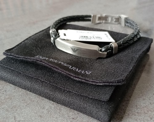 Emporio Armani Bracelet Woven Leather + Stainless Steel Bracelet EGS21719040 New - Picture 4 of 18