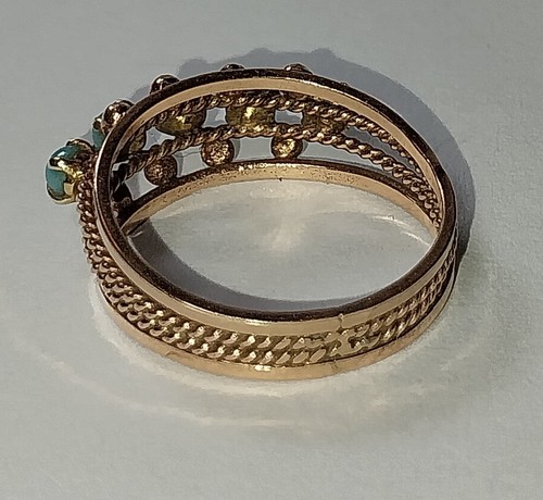Vintage 14k Yellow Gold Turquoise Band Ring Size 5 , 3 Grams - Picture 7 of 10
