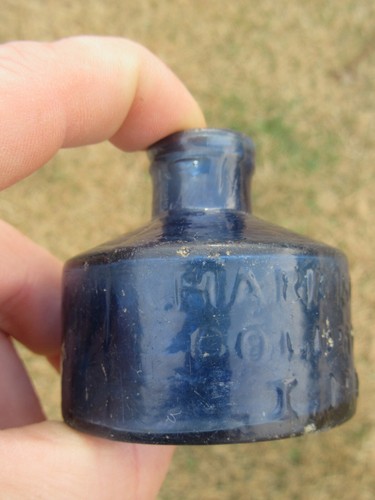 RARE Antique 1850's Harrison's Columbian Ink Cobalt Inkwell Bottle, Pontil - Picture 5 of 24