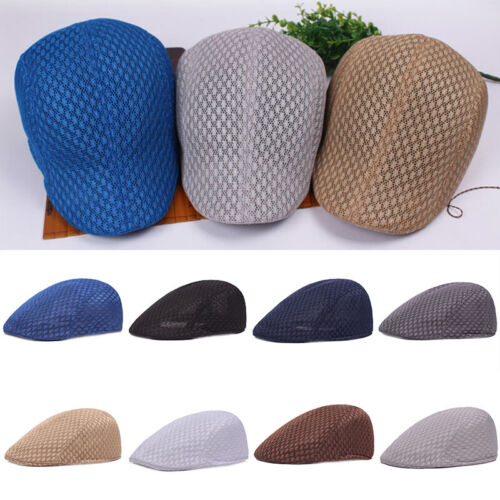 Summer Men Breathable Mesh Ivy Cap Beret Newsboy Hat Gatsby Cap Cabbie Flatcap │ - Picture 2 of 44