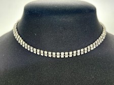 Vintage Light Gold/ Silver Toned Double Strand Rhinestone Necklace 15  