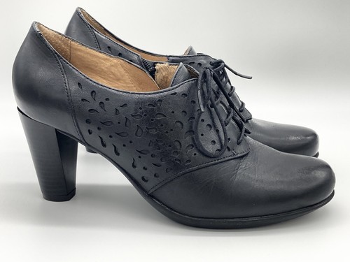 Women's Nurture London Sz 8 Black Leather Lace Zip Heels Ankle Boots - Picture 5 of 10