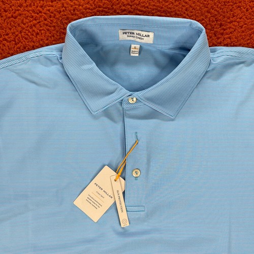 PETER MILLAR Hombres GRANDE Jubilee Rayas Rendimiento Jersey Polo Azul NUEVO