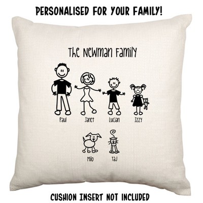 My Stick Family Cute Pets Personalised Gift Custom Name Cushion