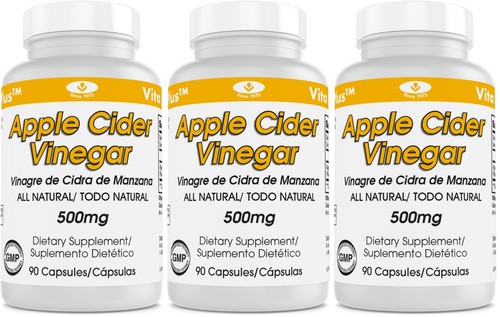 3 Pack Vita Plus apple cider vinegar 500 mg 90 capsules - Picture 1 of 5