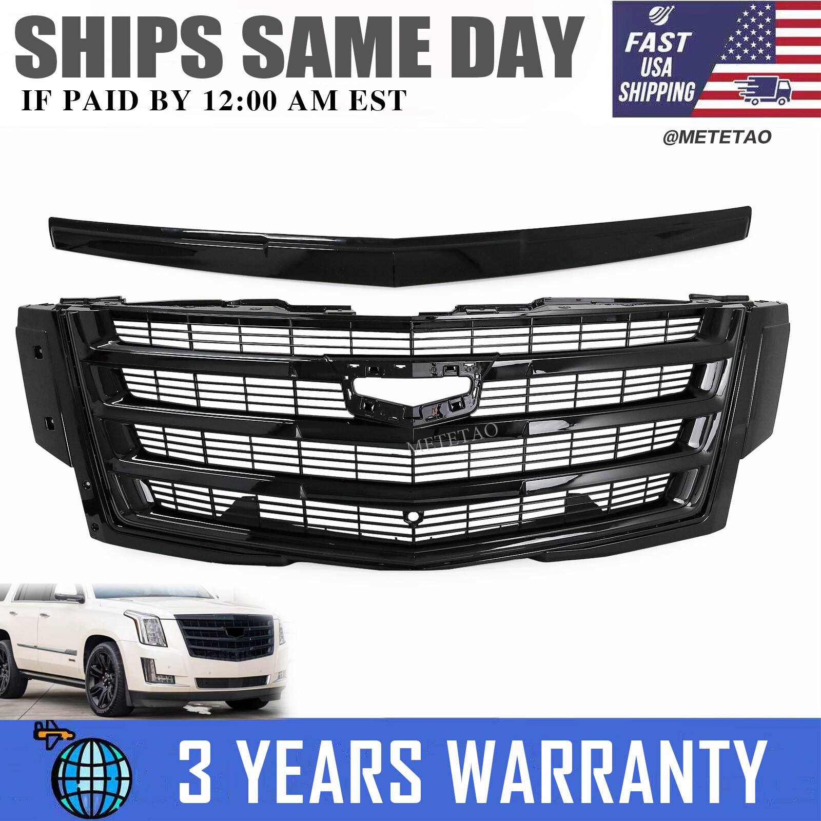 2015-2020 Cadillac Escalade Platinum Black Front Grille & Hood Molding Trim
