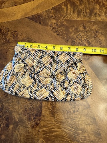 LAUREN MERKIN EVE PYTHON EMBOSSED PLEATED FOLD OVER  CLUTCH  BAG MADE IN NYC - Picture 12 of 18