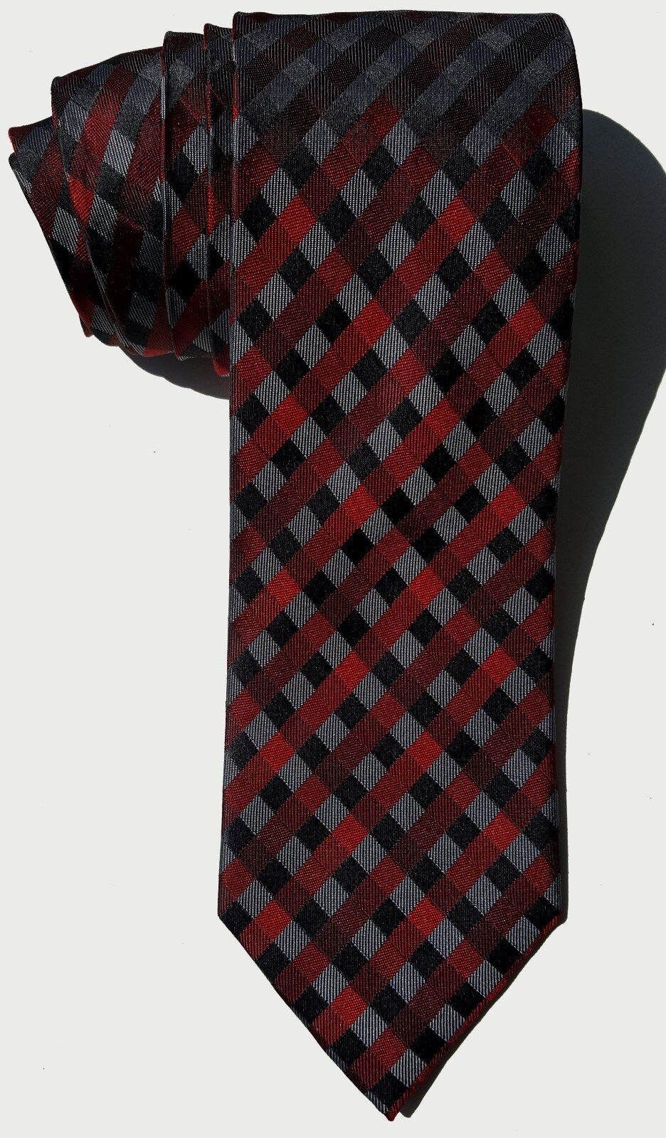 Geoffrey Beene NEW Black Red Slim Checked Men's Neck Tie Silk $55 A3722