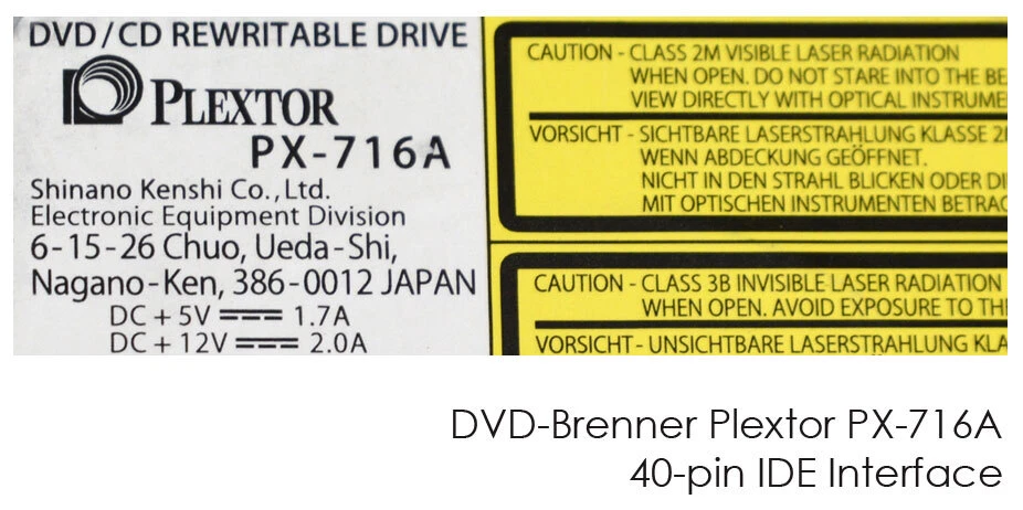 IDE 40-PIN DVD REWRITABLE PLEXTOR PX-716A CD-RW ROM DVD-ROM + DVD-RW BLACK PX2 - Bild 3 von 4