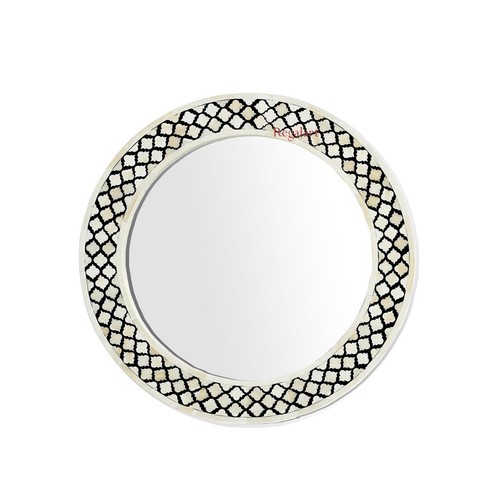 Bone inlay Moroccan Pattern Round Mirror Frame With Free Mirror - Picture 7 of 12