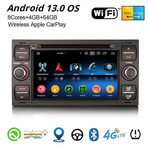 8-Kern Android 13 DAB+ Autoradio Navi Ford Focus Kuga S-Max Transit Fiesta C-Max