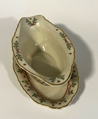 Vtg Federal Shape Syracuse China Pendleton Gravy Boat Under Plate Ivory Gold Rim - Picture 5 of 8