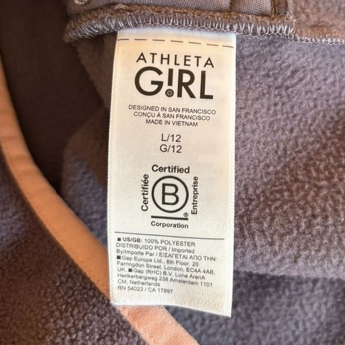 Athleta Girl Cold Snap Sweatshirt Fleece Girls Large In Purple With Pink Trim - Picture 9 of 9