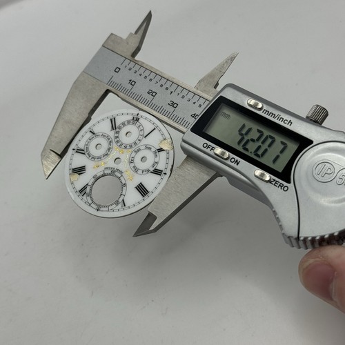 42mm Triple Fecha Completo Calendario Porcelana Estampado Bolsillo Reloj Esfera - Picture 9 of 9