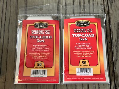 Cardboard Gold Top-Load Sleeves 3x4 Thick 75-140 Point   100 COUNT 2x Packs  