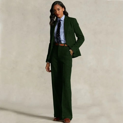 Women's Herringbone Suit 2-piece Set Formal Suits Single-breasted Jacket+Pant - Picture 22 of 30