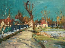 Oil painting Street Ukrainian painter Cardboard Unframed Decor original art