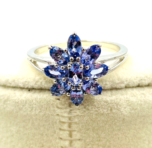 Anillo con racimo de flores de piedras preciosas de tanzanita 925 STS D'joy talla 10 nuevo con etiquetas caja original