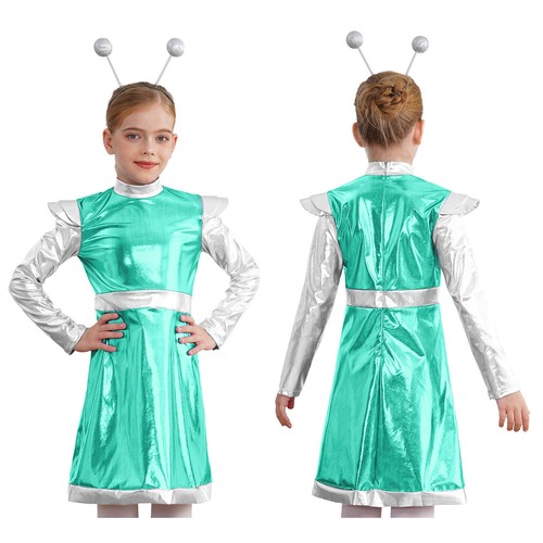 Kids Girls Halloween Robot Cosplay Outfits Shiny Metallic Leotard Alien Costume - Picture 48 of 296