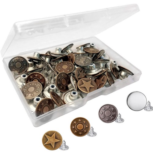 40Pcs 4 Sttyles Metal Jeans Button Tack Buttons Kit Repair For Sewing Pants - Picture 3 of 7