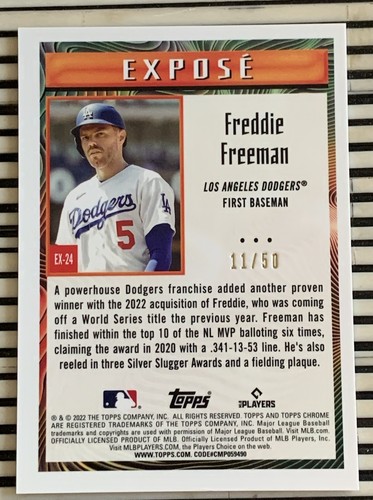 2022 Topps Chrome Sonic Expose Gold Refractor #EX24 /50 Freddie Freeman Dodgers - Picture 2 of 10