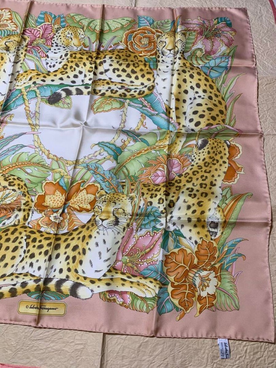Salvatore Ferragamo large scarf silk 86cm 33″ square animal