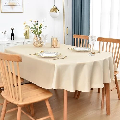 Oval Tablecloth 60x84 Inch Polyester Fabric Table Cloth Oval-60X84 Inch Beige - Image 2 of 4