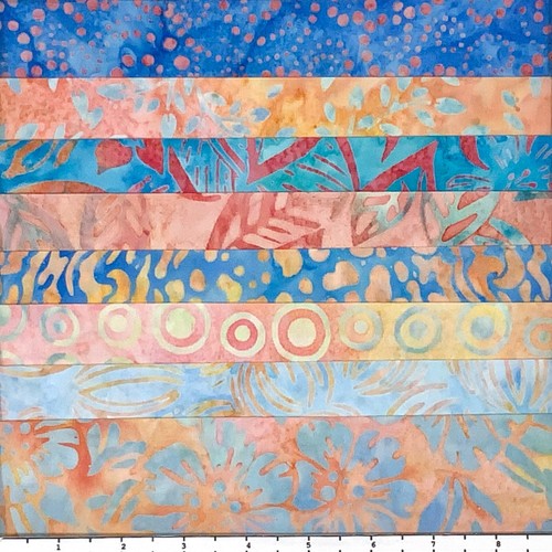 8 Fat Quarters Blue & Orange Batik Lunn Fabric FQ Pack 100% Cotton Handmade