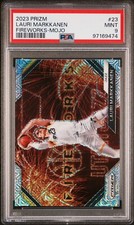 2023-24 Panini Prizm Lauri Markkanen Fire Works Insert Mojo Prizm /25 PSA 9