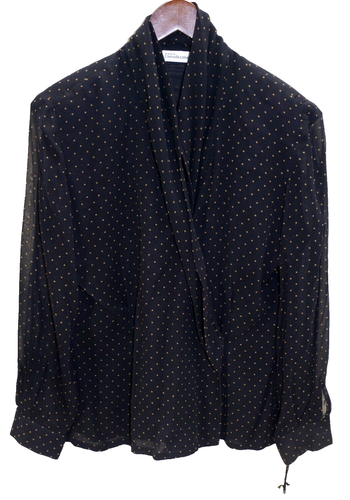 P - NWT $172 Dana Buchman Tan Tiny Star on Black Silk Chiffon Blouse Top 10 - Picture 2 of 6