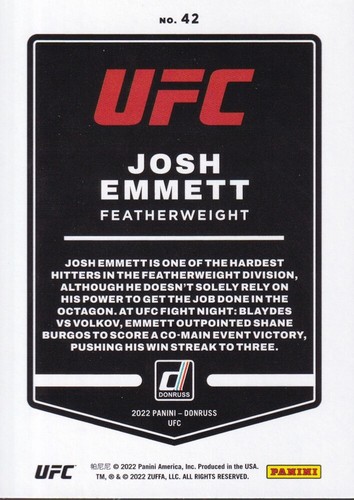2022 UFC PANINI DONRUSS BASE SINGLE TRADING CARDS (NO.1-200)-PICK YOUR OWN CARDS - Bild 85 von 399