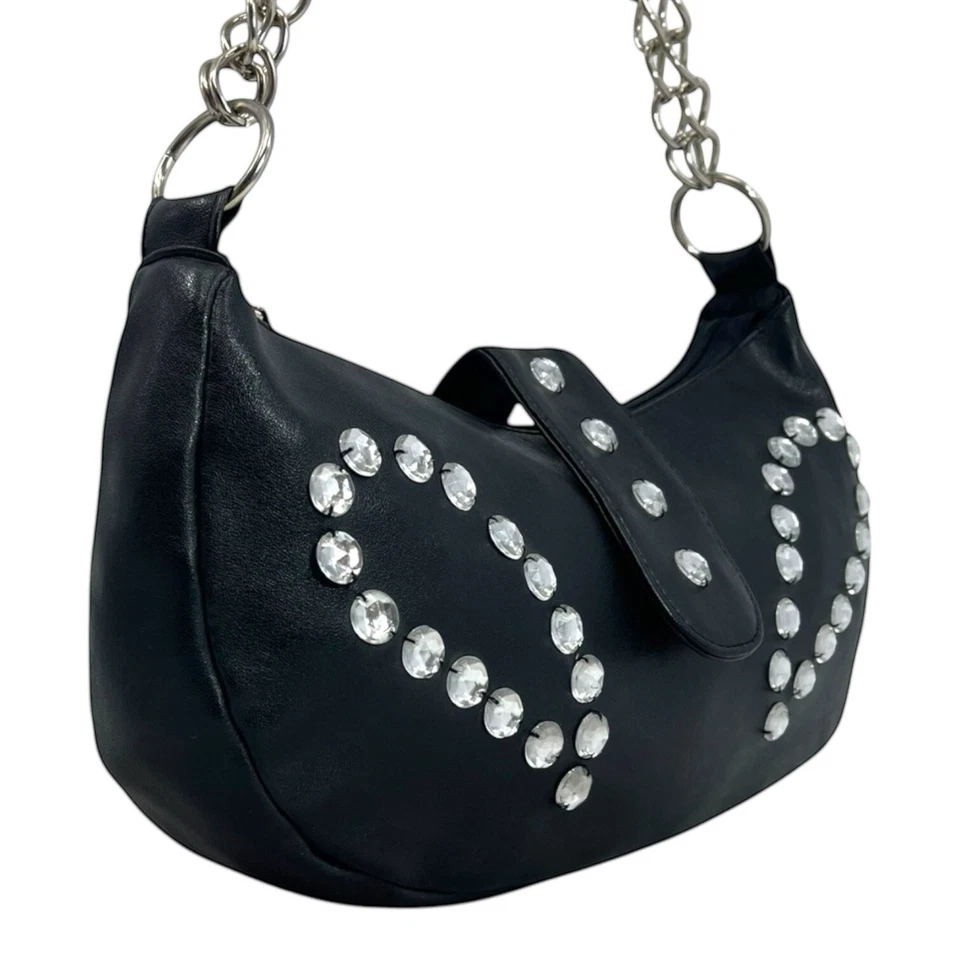 Bolso de mano vintage años 90 GIANNA adornado imitación cuero cadena cristal Foto 4 de 4