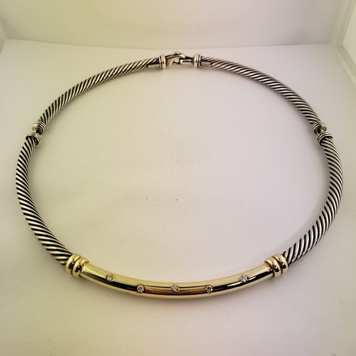 David Yurman 2 Tones Cable Classic Collar With 5 Diamonds - Picture 6 of 8