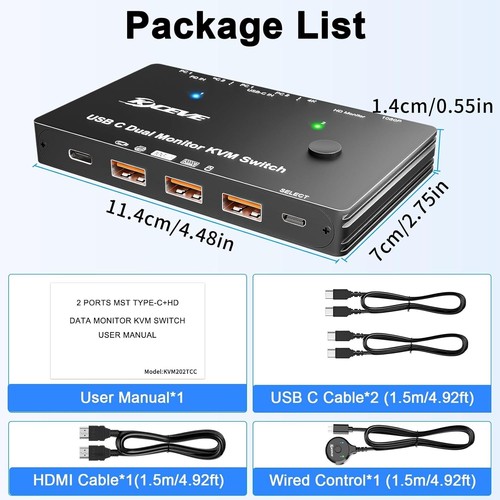 10Gbps 2-Port USB-C Docking Station Dual Monitor KVM Switch 2 Monitors 2 Compute - Picture 9 of 9