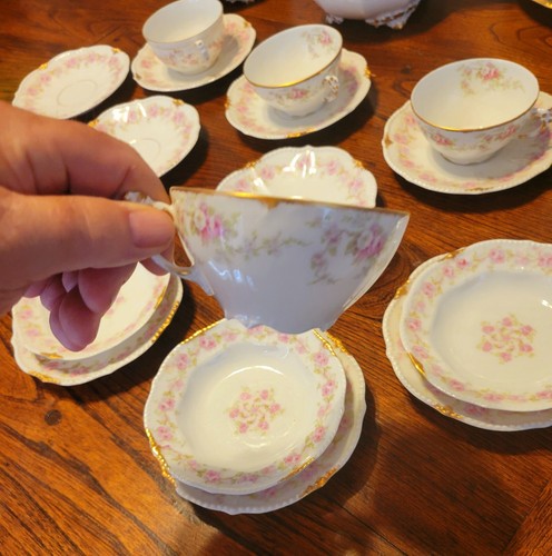 Elite Limoges Pink Gold Gilt 33 Pc Set Dinner Plate Tea Pot Cup Saucer Beaded! - Picture 11 of 24