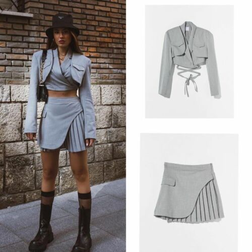 BERSHKA DETACHABLE WAISTCOAT BLAZER AND BOX PLEAT MINI SKIRT SET SIZE XS - 第 3/5 張圖片