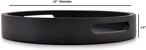 Bandeja de servir redonda de madera de acacia con asas mango recortado de 12" negra - Imagen 3 de 4